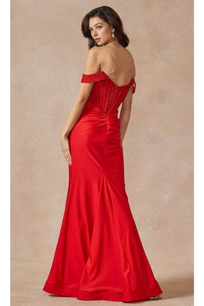 Embroidered Off-Shoulder Corset Gown by Juliet 2407