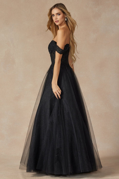 Juliet 280 Embroidered Illusion Bodice Glitter Tulle Off Shoulder Dress