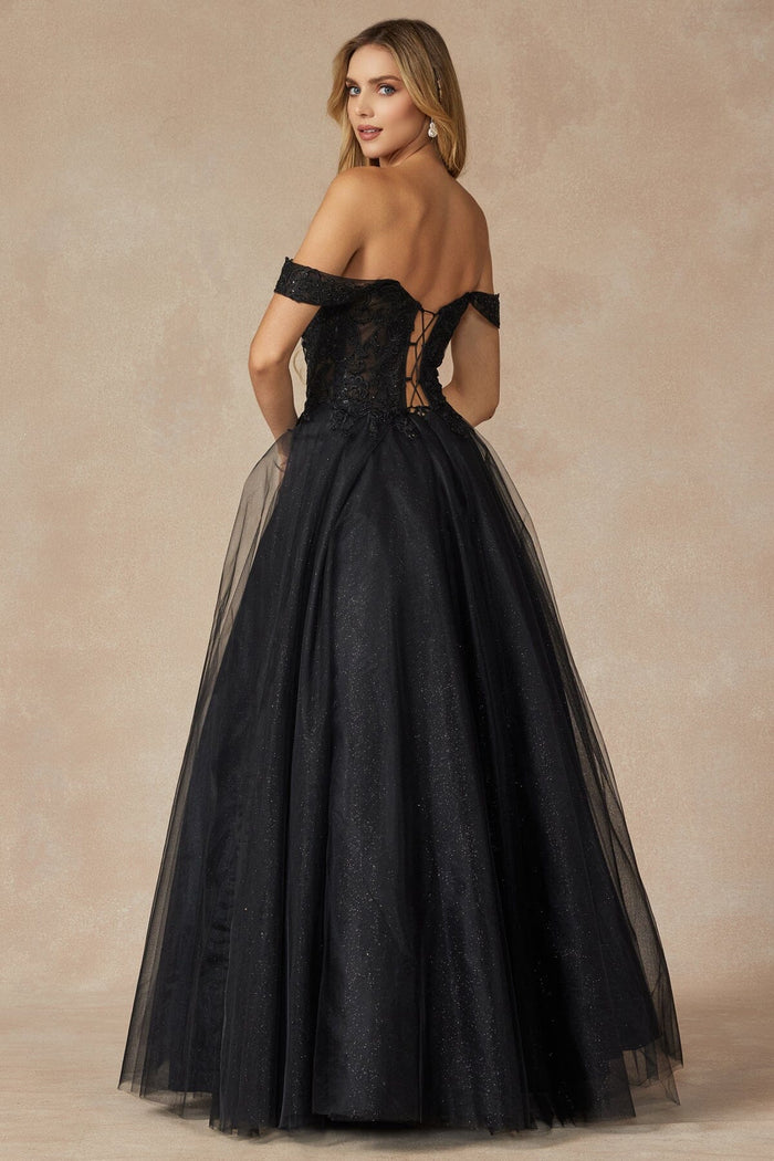 Juliet 280 Embroidered Illusion Bodice Glitter Tulle Off Shoulder Dress