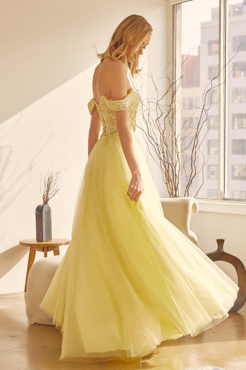 Juliet 280 Embroidered Illusion Bodice Glitter Tulle Off Shoulder Dress