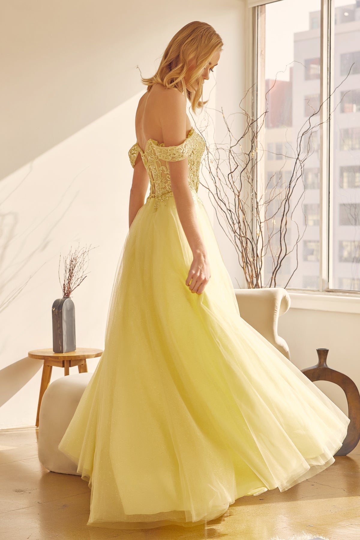 Juliet 280 Embroidered Illusion Bodice Glitter Tulle Off Shoulder Dress