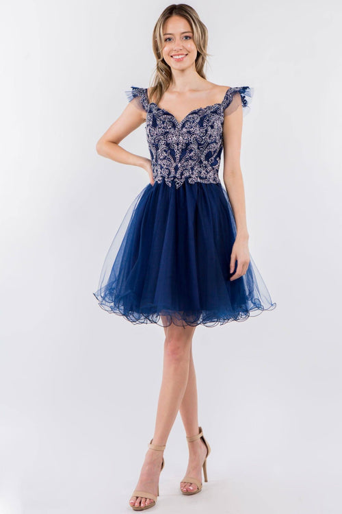Embroidered Short Ruffled Dress by Elizabeth KGS1966