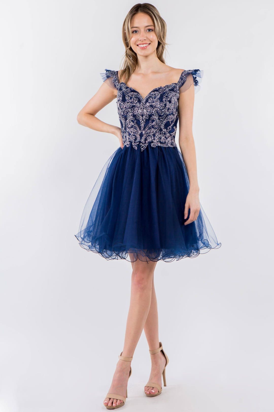 Embroidered Short Ruffled Dress by Elizabeth KGS1966
