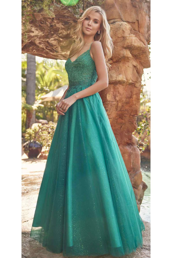 Embroidered Tulle Sparkle Gown by Juliet 268