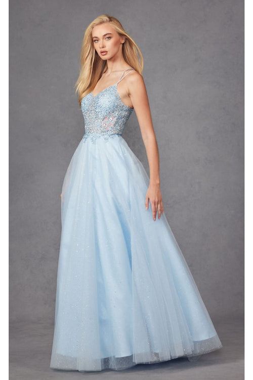 Embroidered Tulle Sparkle Gown by Juliet 268