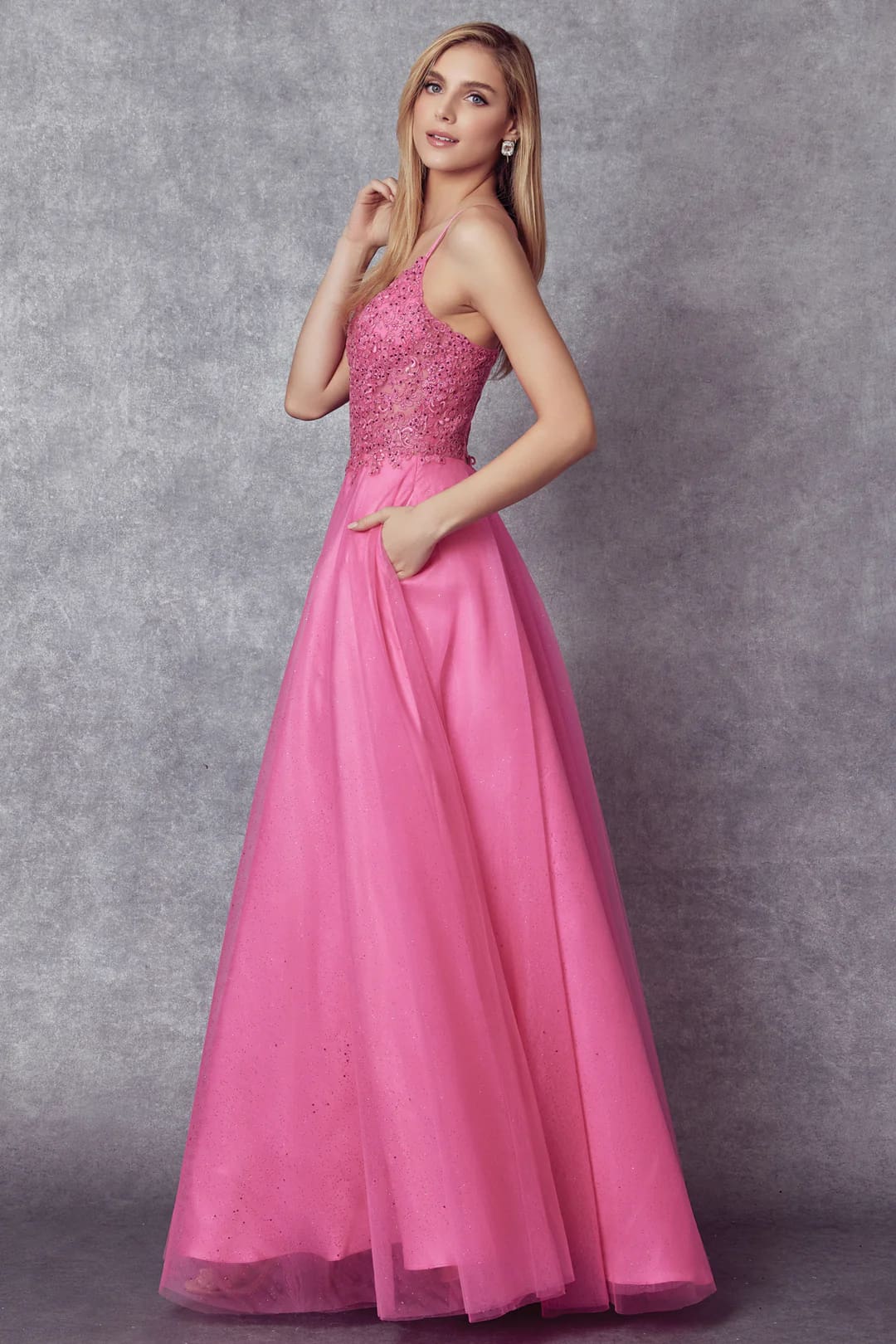 Embroidered Tulle Sparkle Gown by Juliet 268