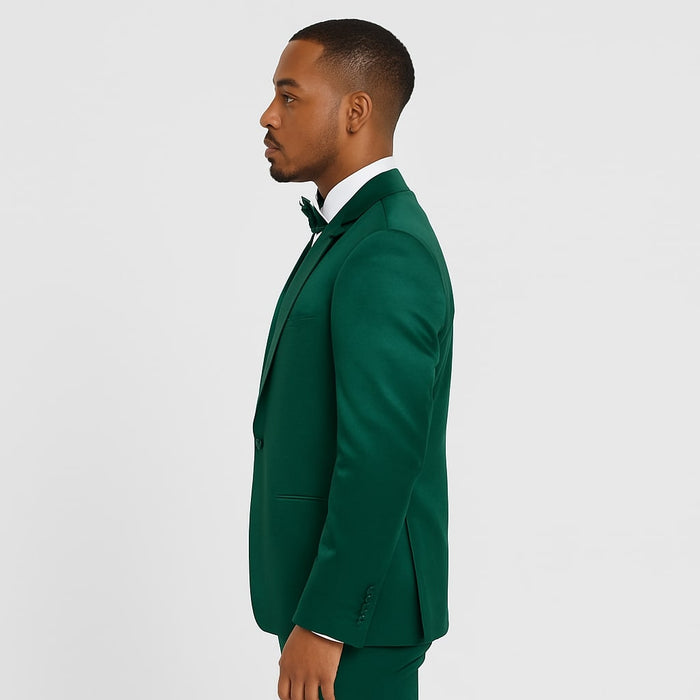 Emerald Green Satin Tuxedo Set - Formal 4-Piece Outfit for Prom or Wedding by Tazzio
