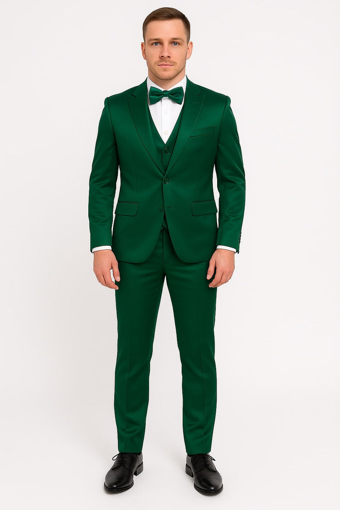 Emerald Green Satin Tuxedo Set - Formal 4-Piece Outfit for Prom or Wedding by Tazzio