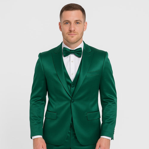 Emerald Green Satin Tuxedo Set - Formal 4-Piece Outfit for Prom or Wedding by Tazzio