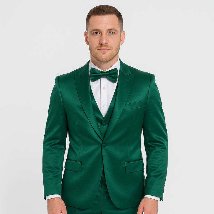 Emerald Green Satin Tuxedo Set - Formal 4-Piece Outfit for Prom or Wedding by Tazzio