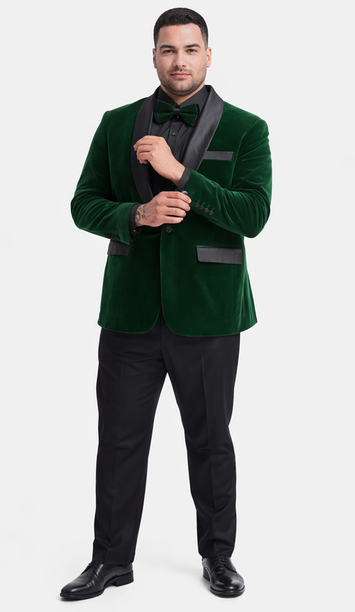 Emerald Green Velvet Tuxedo Jacket Slim Fit with Shawl Lapel - Wedding - Prom