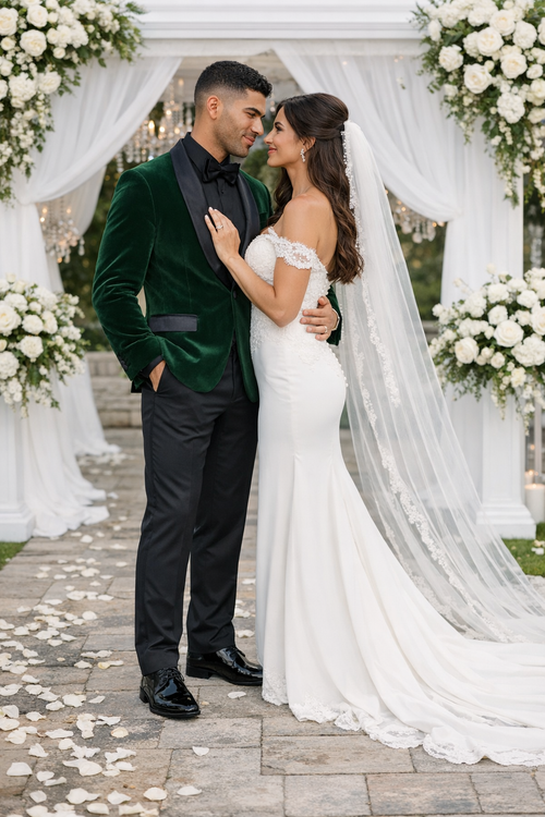 Emerald Green Velvet Tuxedo Jacket Slim Fit with Shawl Lapel - Wedding - Prom