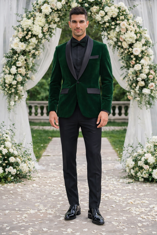 Emerald Green Velvet Tuxedo Jacket Slim Fit with Shawl Lapel - Wedding - Prom