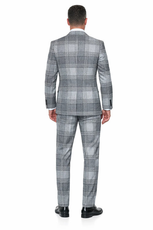 Statement Men’s 3-Piece Plaid Wool Suit – 100% Wool Modern Fit with Peak Lapel