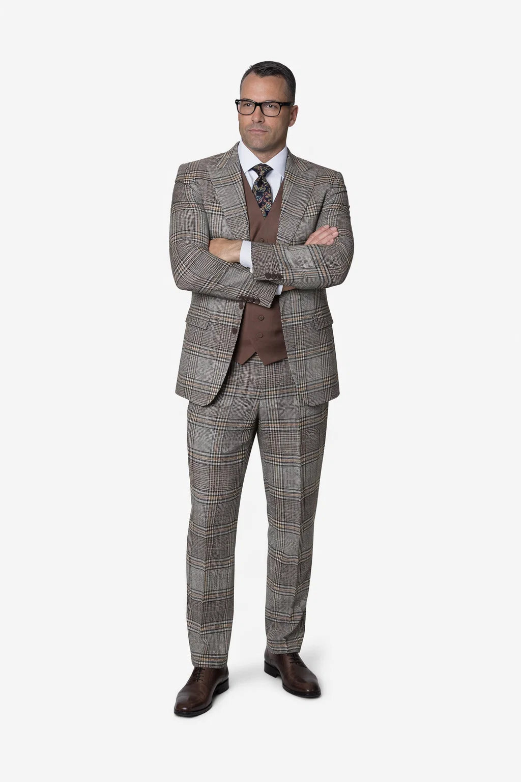 Statement Men’s 3-Piece Plaid Wool Suit – 100% Wool Modern Fit with Peak Lapel