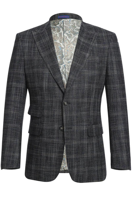 "English Laundry Black Windowpane Slim-Fit Suit with Peak Lapels & Ticket Pockets" - USA Men's Outlet