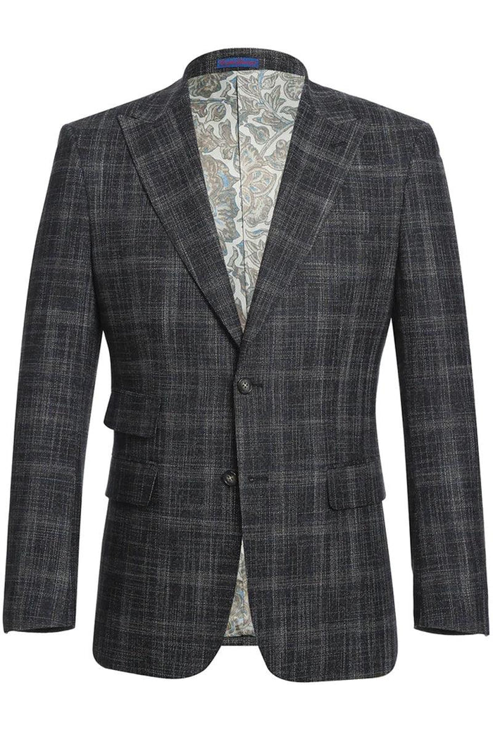 "English Laundry Black Windowpane Slim-Fit Suit with Peak Lapels & Ticket Pockets" - USA Men's Outlet