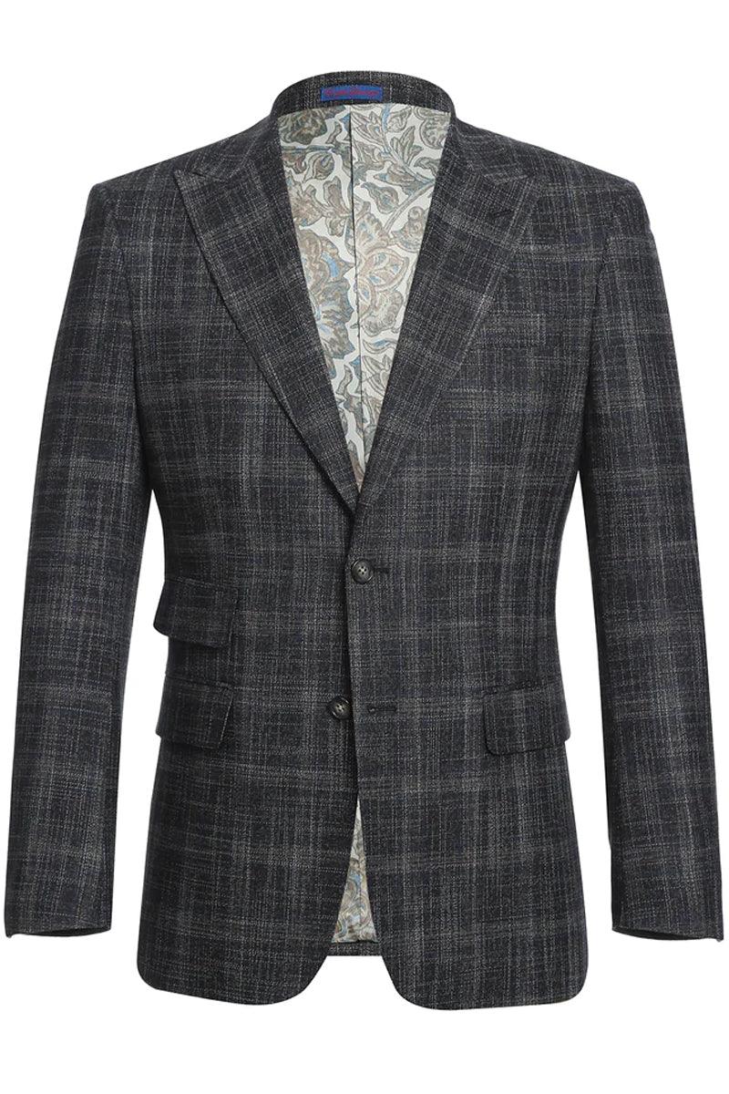 "English Laundry Black Windowpane Slim-Fit Suit with Peak Lapels & Ticket Pockets" - Elegant Mensattire