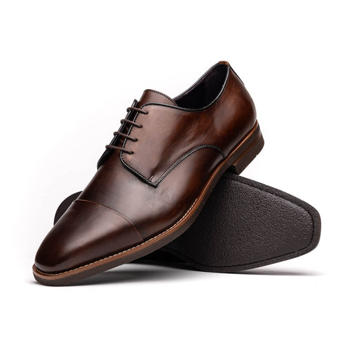 Zelli Enzo Classic Cap Toe Dress Shoes in Chestnut Calfskin Leather