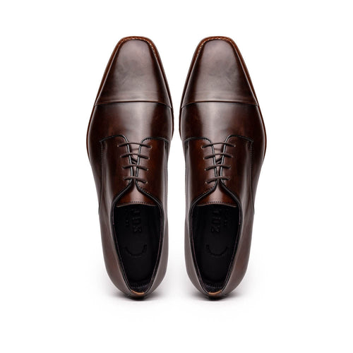 Zelli Enzo Classic Cap Toe Dress Shoes in Chestnut Calfskin Leather