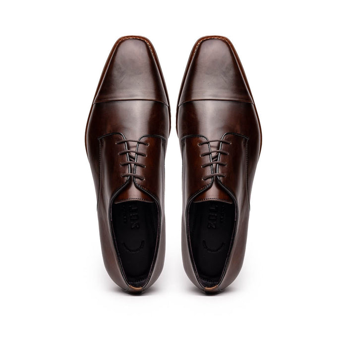 Zelli Enzo Classic Cap Toe Dress Shoes in Chestnut Calfskin Leather