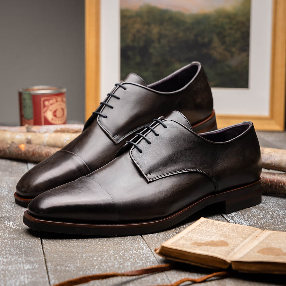 Zelli Enzo Classic Cap Toe Dress Shoes Crafted in Grey Calfskin