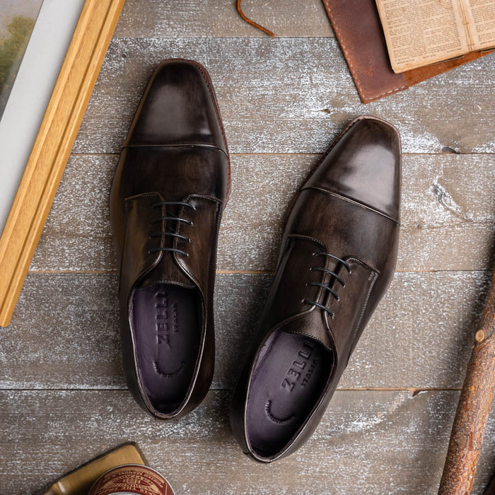 Zelli Enzo Classic Cap Toe Dress Shoes Crafted in Grey Calfskin
