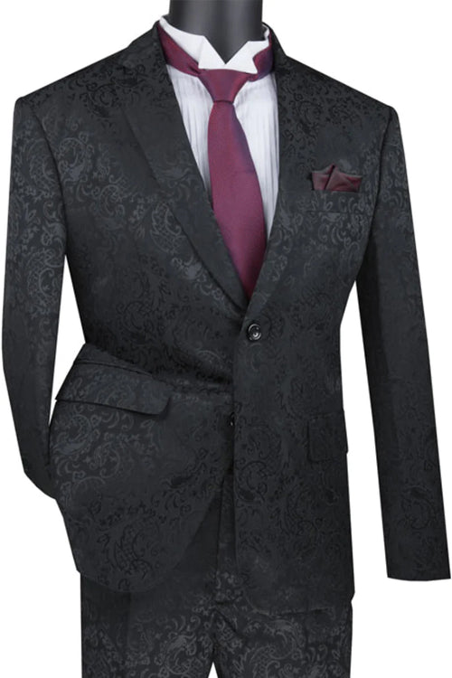 Ivory Men's Slim Fit Paisley Wedding & Prom 2026 Suit - Shiny Finish by Vinci
