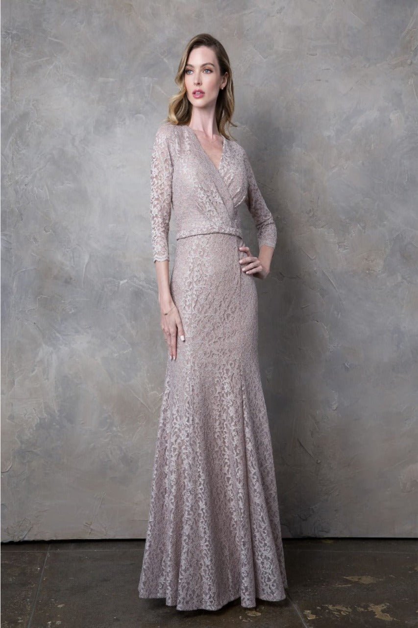 Eva USA 3450 3/4 Sleeve Glitter Mother of the Bride Formal Gown