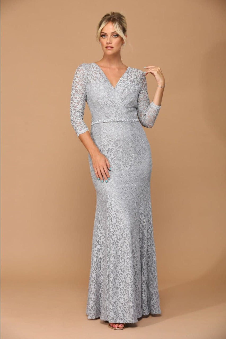 Eva USA 3450 3/4 Sleeve Glitter Mother of the Bride Formal Gown
