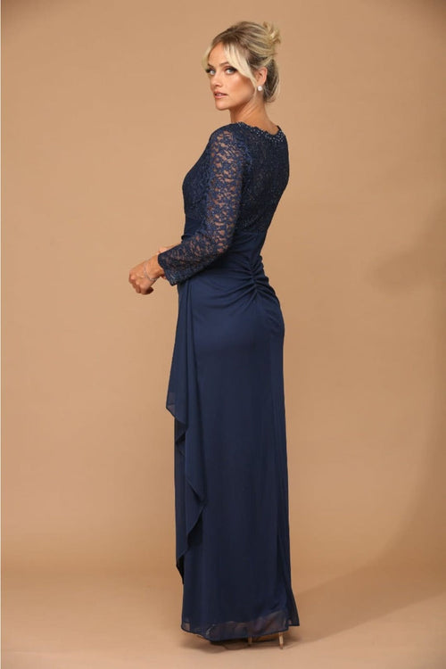 V-Neck Long Lace Gown Mother of the Groom Dress