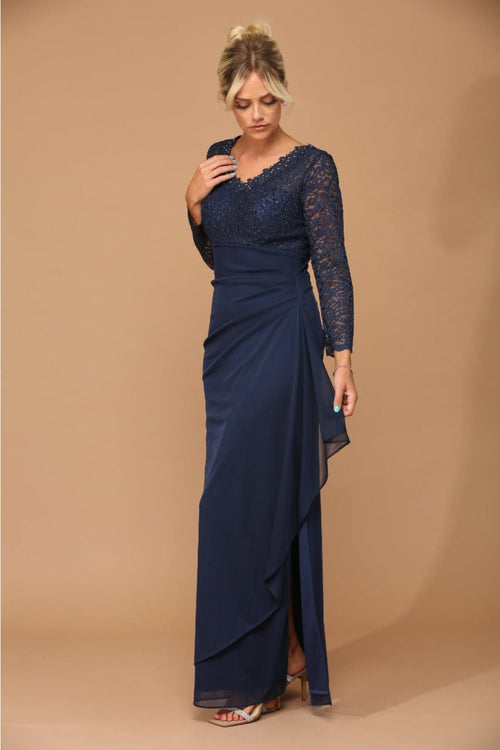 V-Neck Long Lace Gown Mother of the Groom Dress