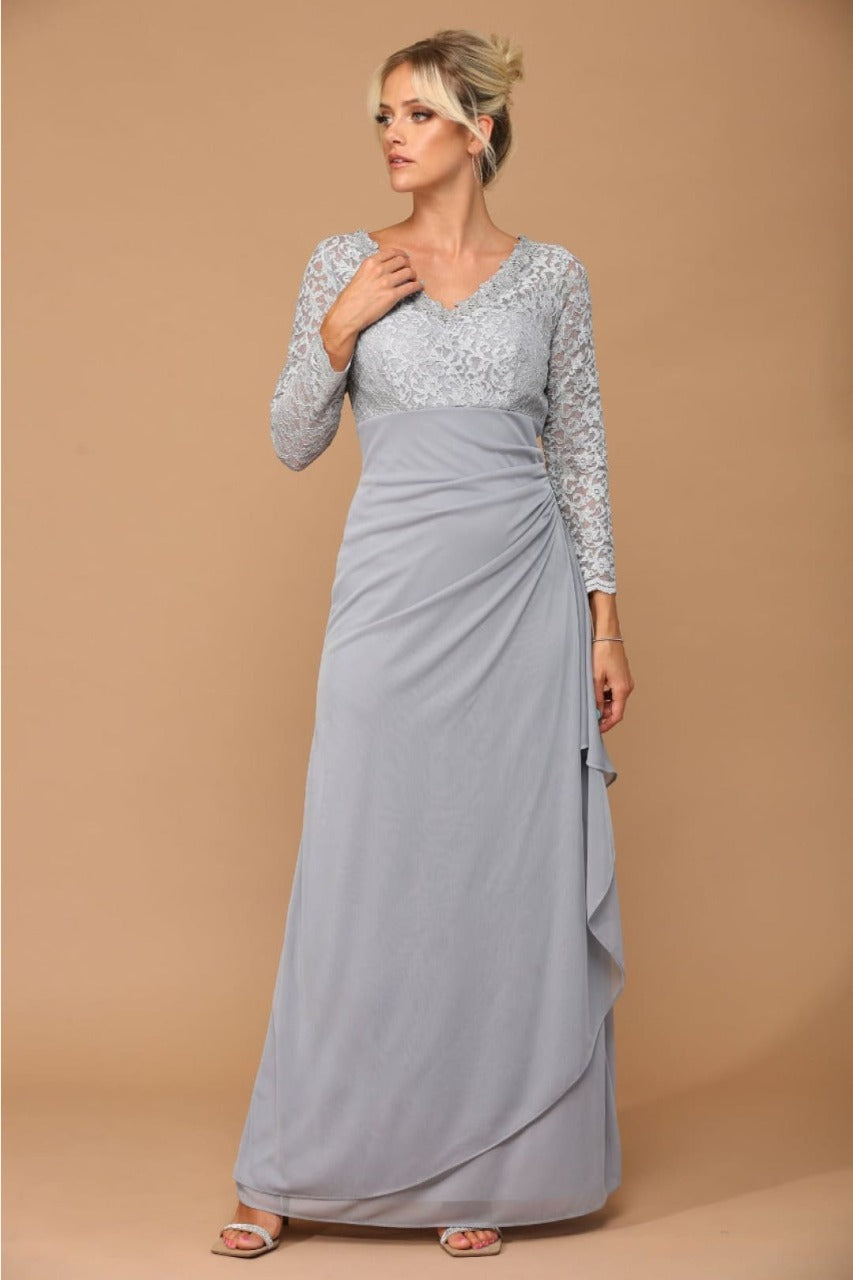 V-Neck Long Lace Gown Mother of the Groom Dress