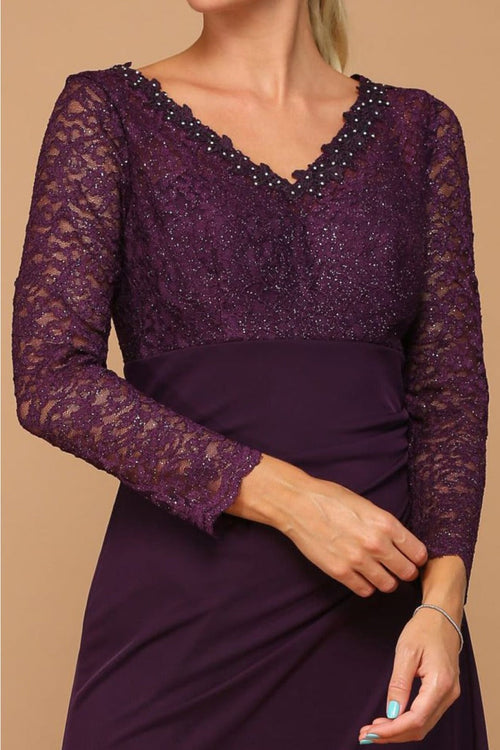 V-Neck Long Lace Gown Mother of the Groom Dress