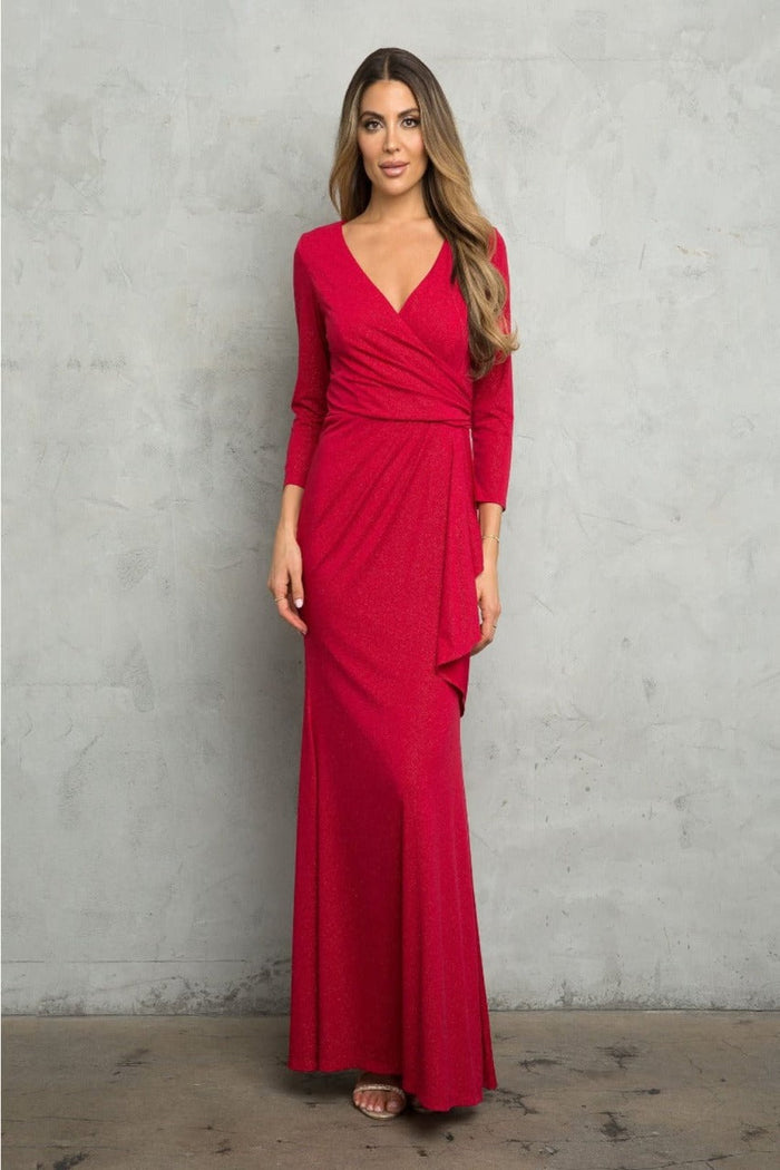 V-Neck 3/4 Sleeve MOB Formal Dress