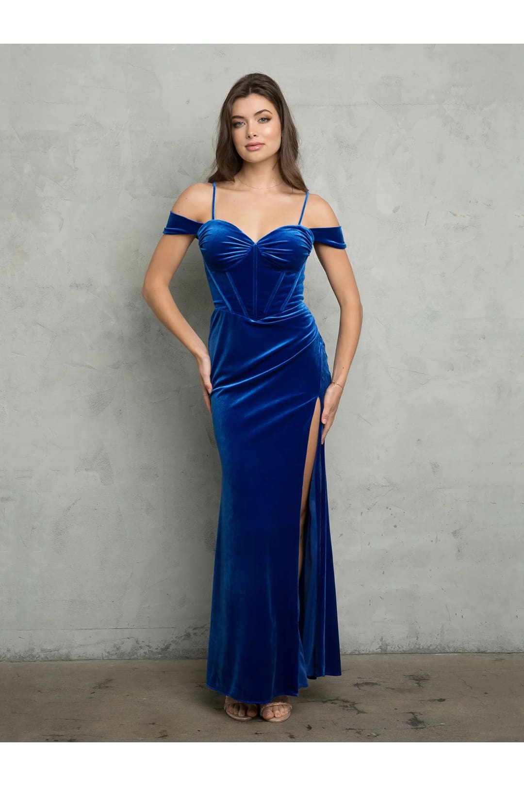 Eva USA 3488 Long Fitted Velvet Prom Dress