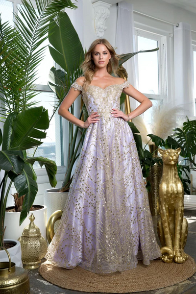Eva USA 5245 Off Shoulder Glitter Ball Gown