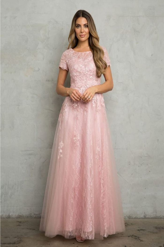 Eva USA 5261 Monochrome Appliqué Tulle Mother of the Bride Gown