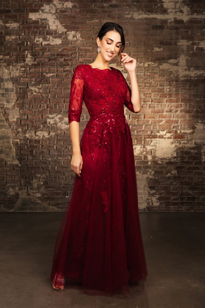 Mother Of The Bride Dress 3/4 Sleeves A-Line Gown By May Queen MQ2143-New Collection