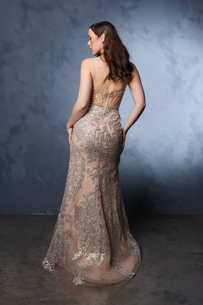 Womens Champagne and Nude Color Dress Perfect For Formal & Prom Gown by RQ8160