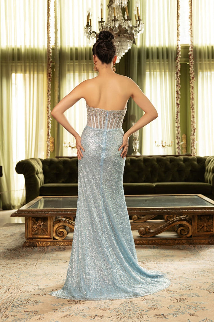 Evening Dress Strapless Sequin Mesh Gala Gown By Royal Queen RQ8155