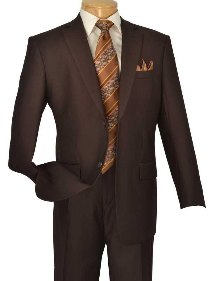 Executive Classic Fit Two Piece Suit Color Solid Brown by Vinci