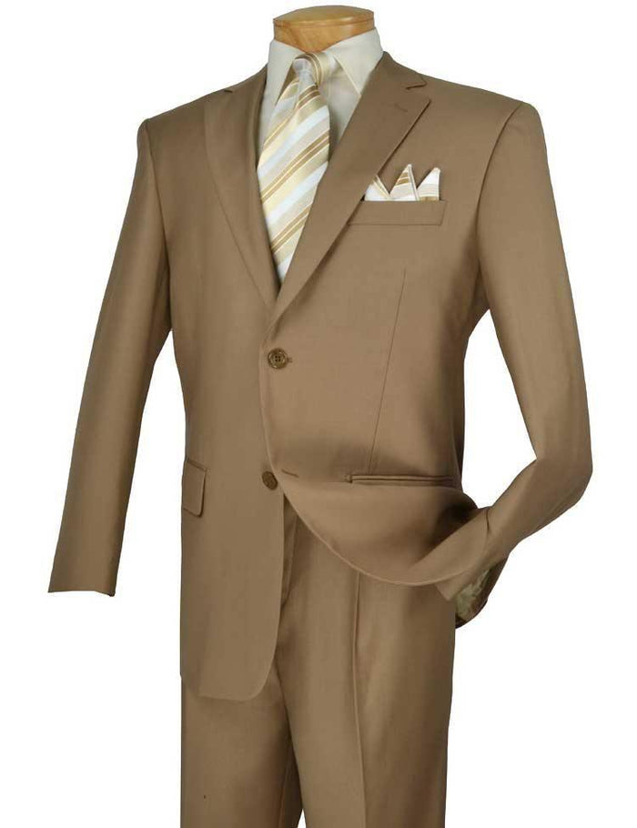 Executive Classic Fit Two Piece Suit Color Solid Khaki by Vinci