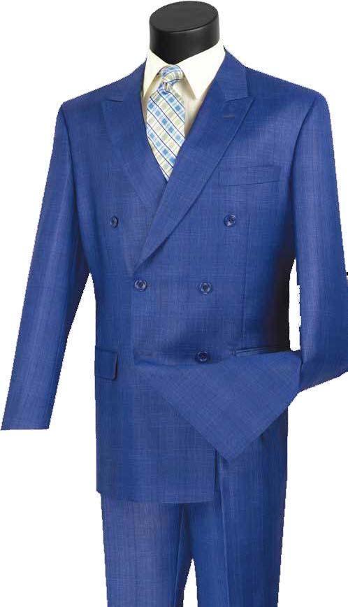 Executive Double Breasted Regular Fit Glen Plaid Suit - Color Blue by Vinci