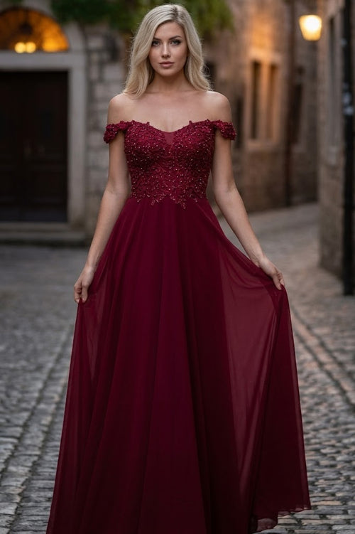 May Queen MQ1602 Off Shoulder Corset Flowy Prom Gown