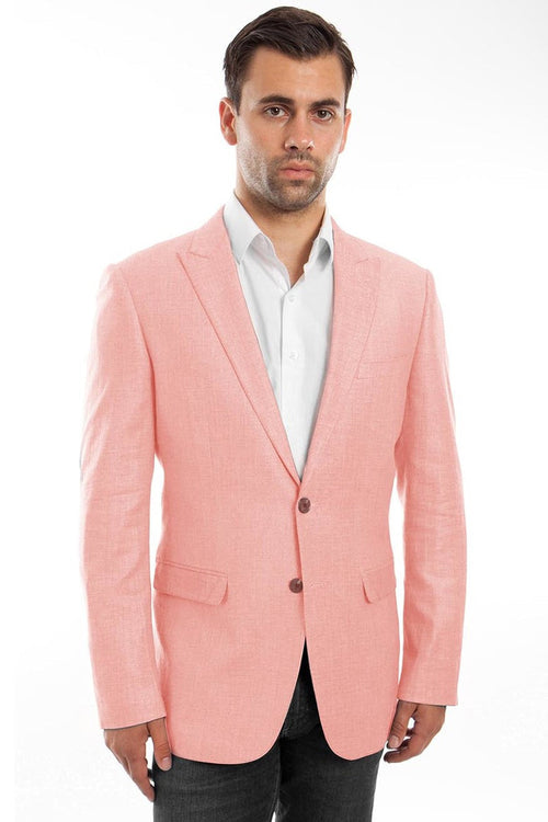 Men's Summer Linen Blazer in Coral Pink by Tazio Suits