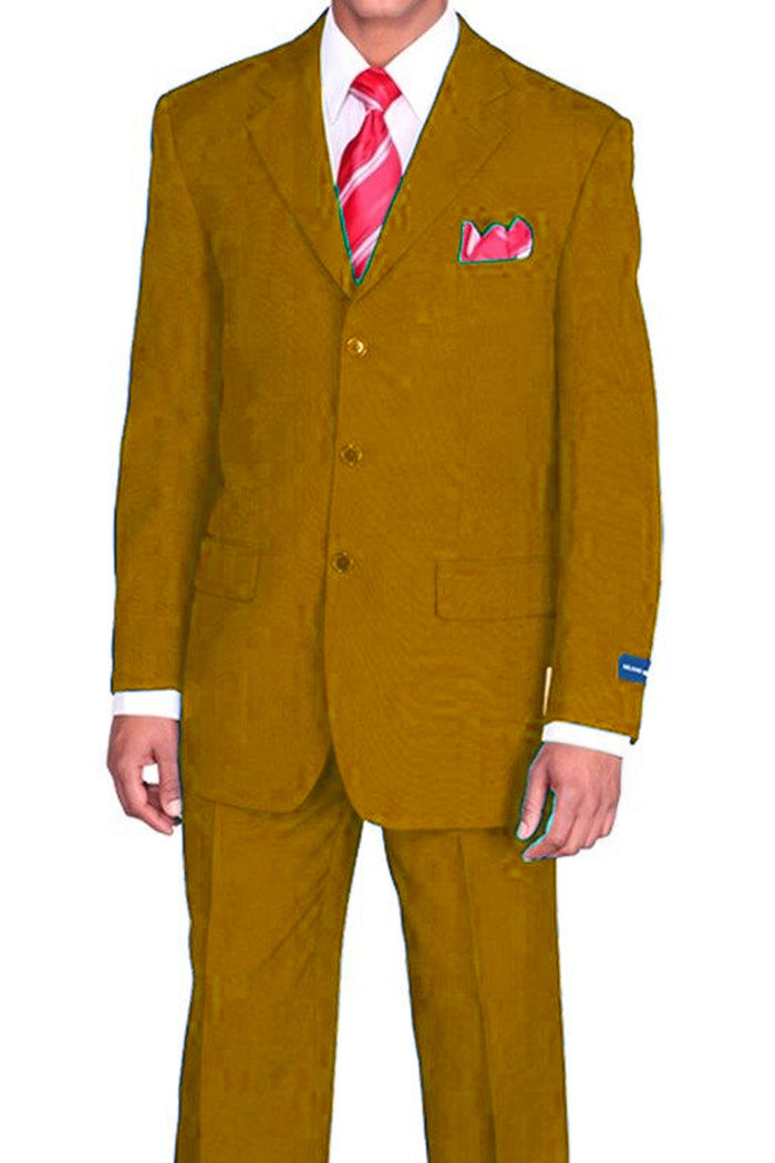 Mens 3 Button Classic Fit Poplin Suit in Tan by Fortino Landiin