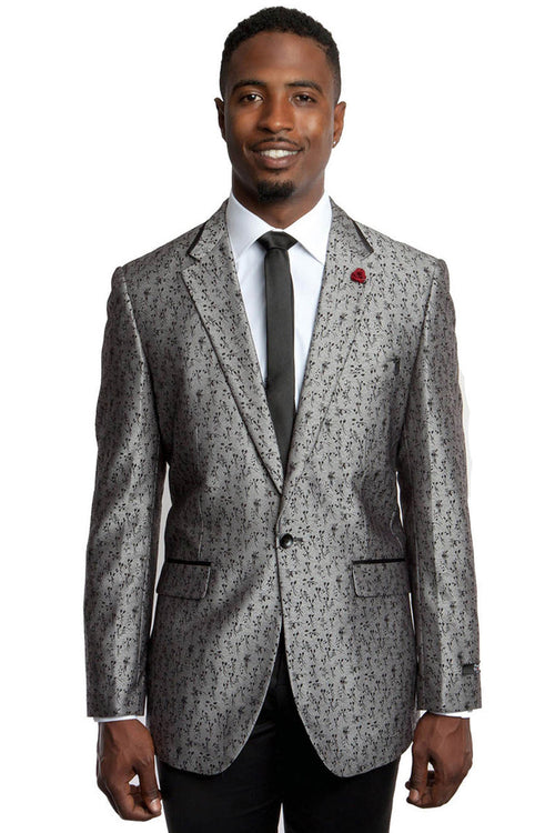 Men's Silver Grey Floral Blazer by Tazio Suits