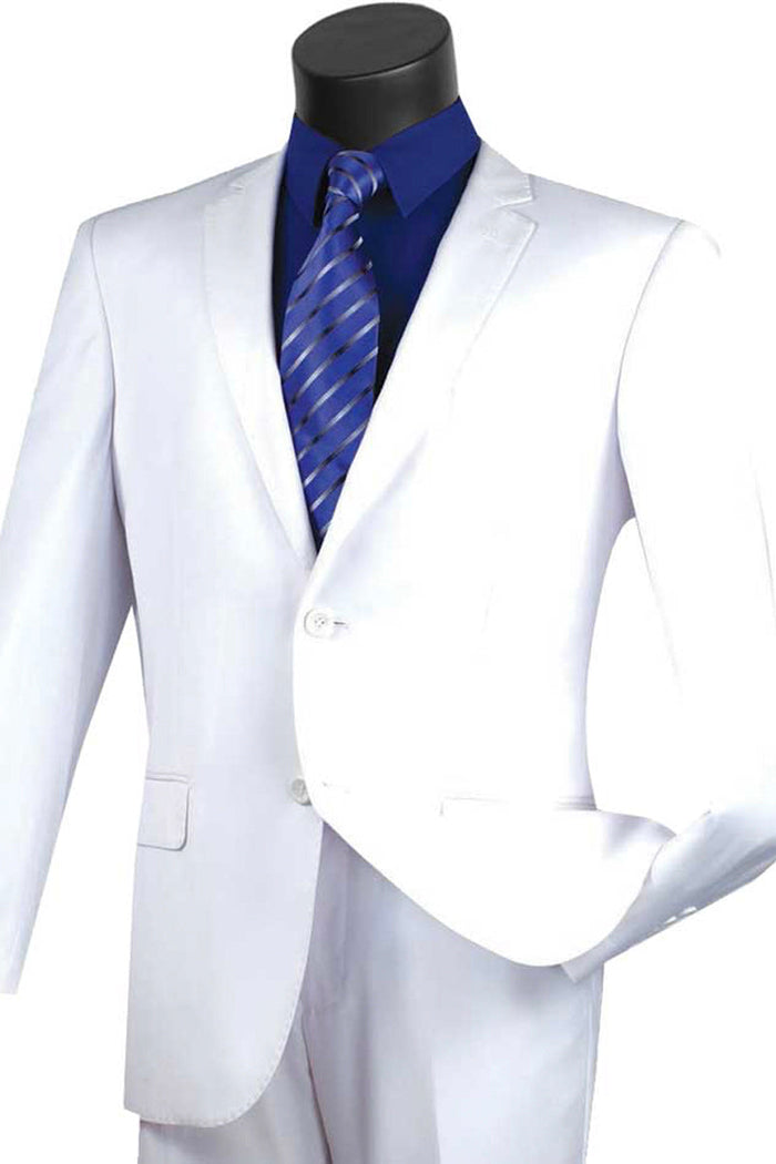 Mens 2 Button Wool Feel Slim Fit Suit in French Blue by Vinci