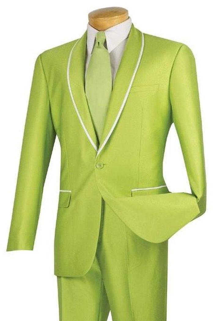 Mens One Button Shawl Tuxedo Suit With Trim in Gold by Vinci